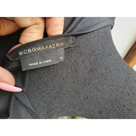 Bcbgmaxazria Women's Black Cotton Round Neck Short Sleeve Knee Length Size 6 - Picture 10 of 12